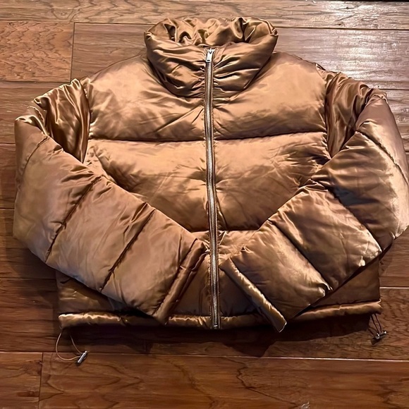 7 For All Mankind Cooper Metallic Short Puffer Jacket Size L - Picture 1 of 7